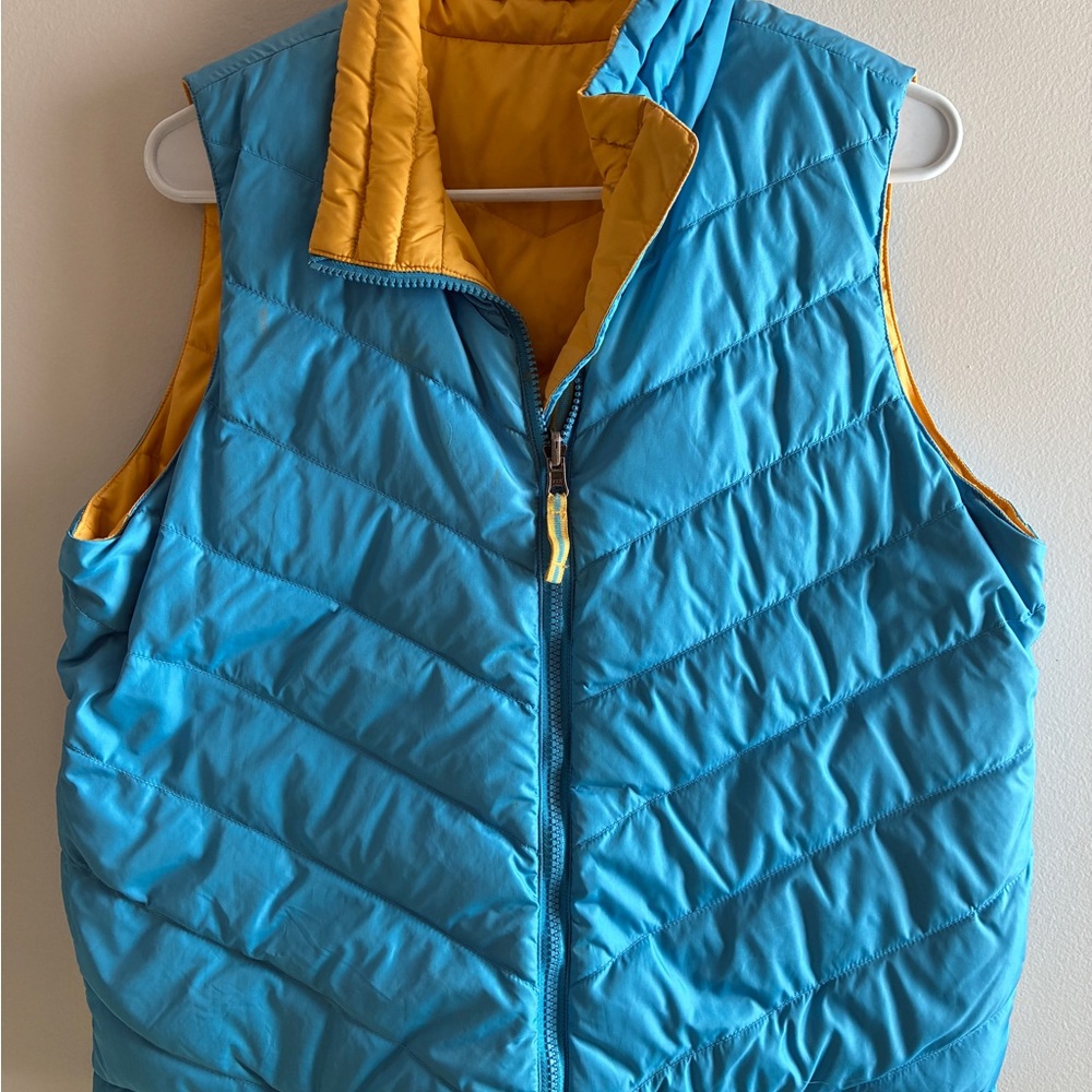 Women’s Blue and Yellow Reversible Puffer Vest